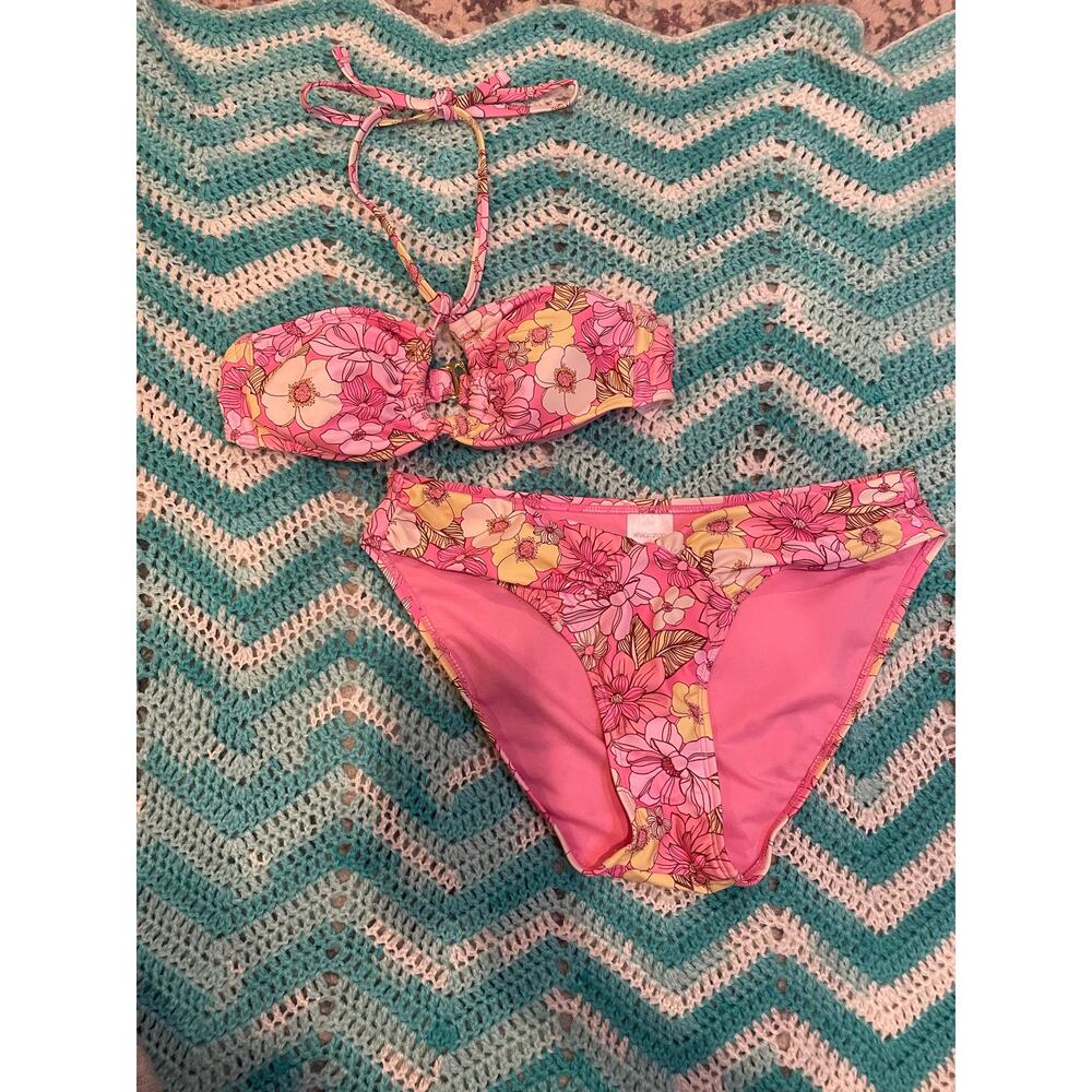 (Sold)pink and yellow vintage xhilartaion swim set